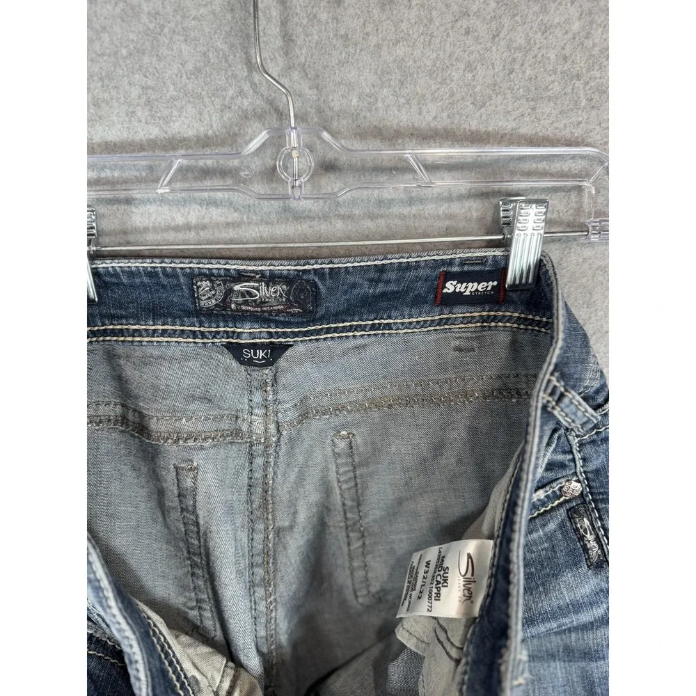 Silver Jeans Suki Capri Womens 32 Denim Super Stretch Mid Rise Embroidered Pants